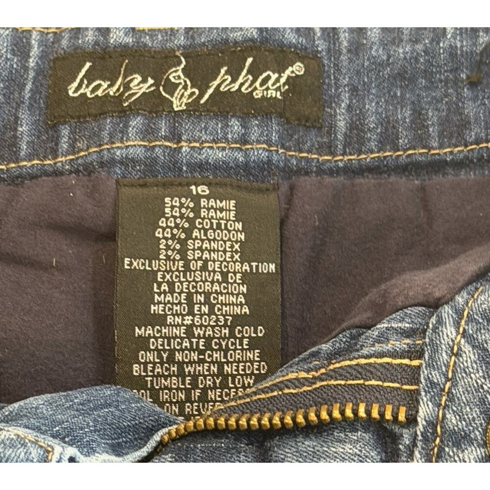 Baby Phat Girls Denim Blue Jean Skirt SZ 16 Gold Logo Y2K Vintage - Picture 7 of 9